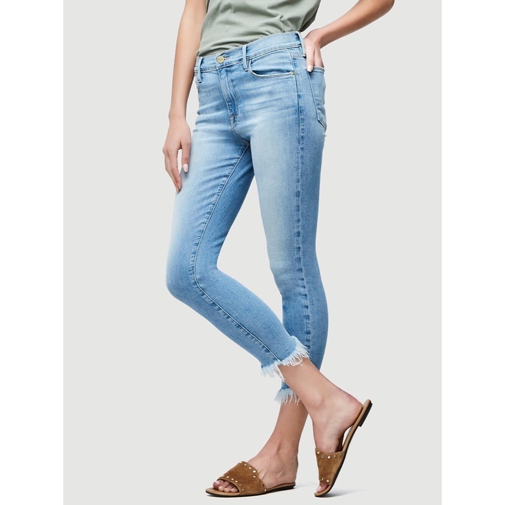FRAME Le High Waisted Shredded Hem Skinny Jean EUC